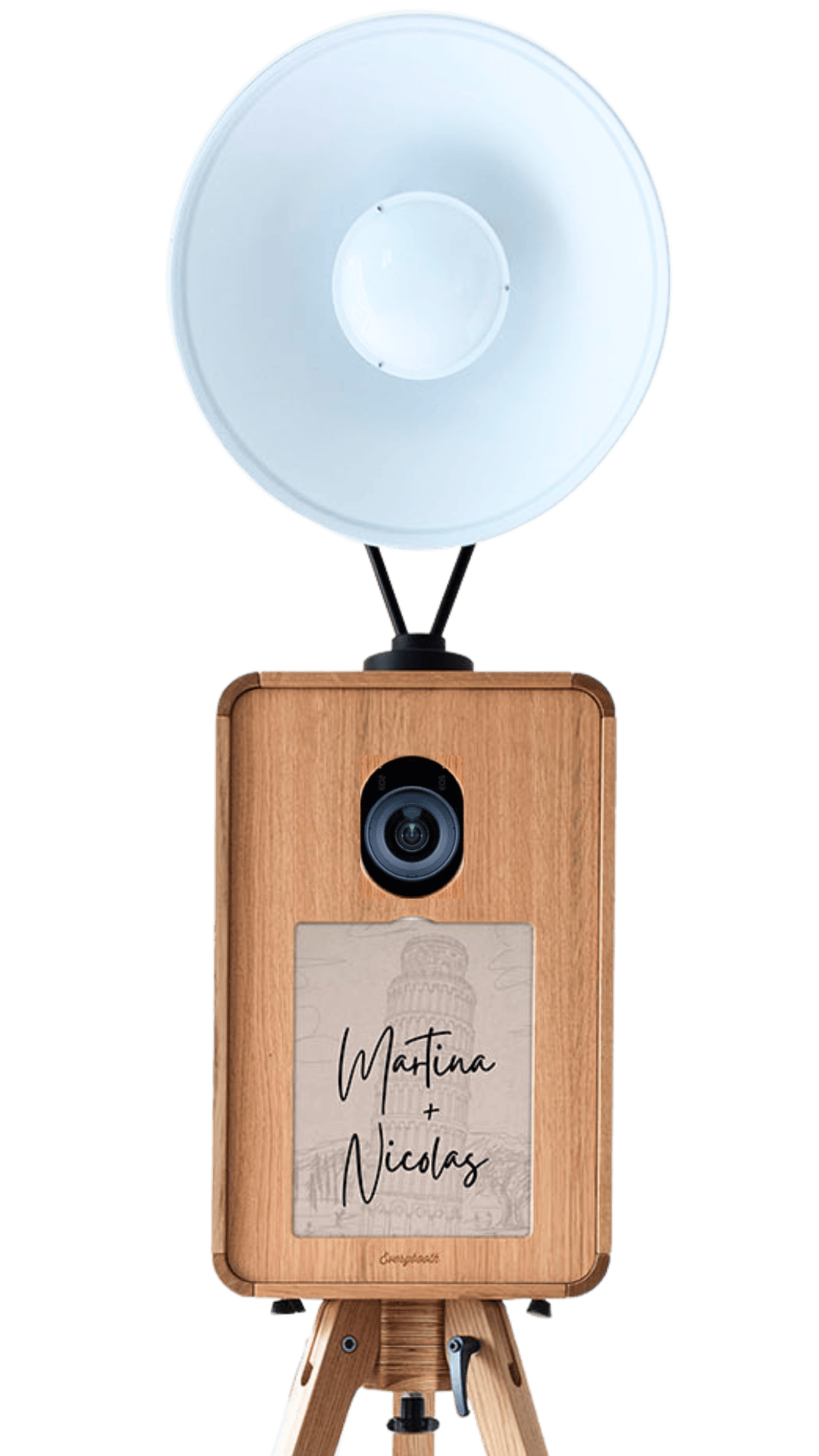 Fotomatón de madera con pantalla táctil