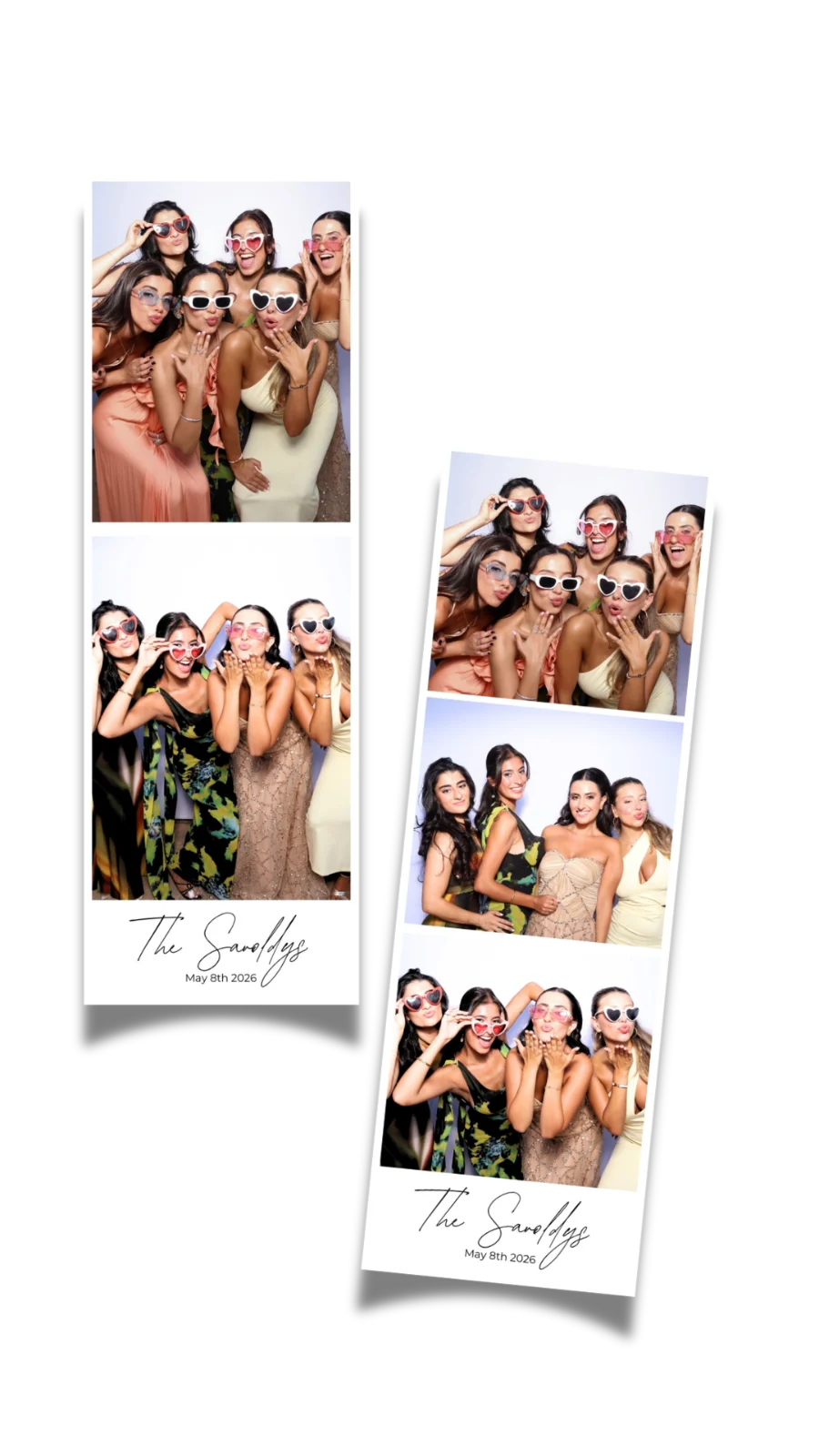 Tiras de 2 y 3 fotos con el apellido de la pareja en caligrafía y la fecha — diseño de fotomatón de boda